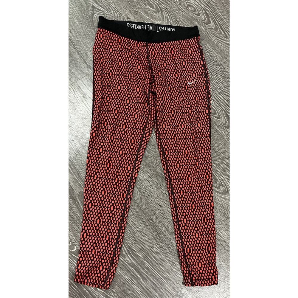 Nike Dri-Fit Womens Large Red and Black Dot Long Workout Leggings Nike Running